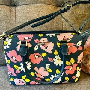 Kate Spade Darcy Road Trip Satchel/Crossbody navy blue floral print